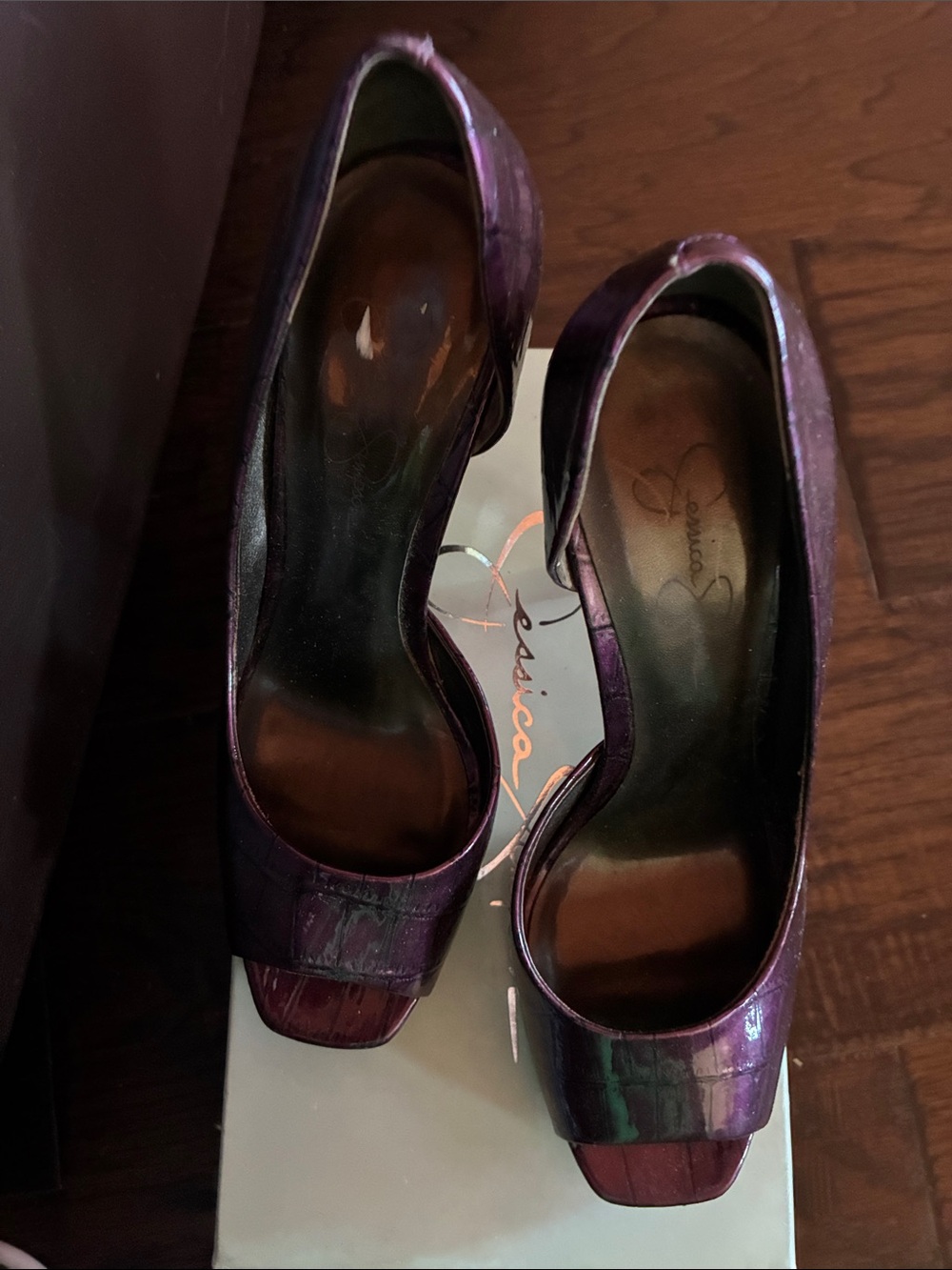 Jessica Iridescent Plum Peep-Toe Pumps